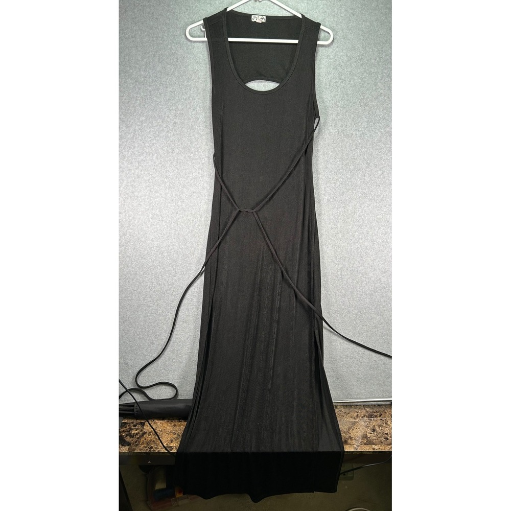 J for Justify Womens Black Open Back Cowl Maxi Dress Sleeveless Side Slit Tie S